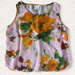 Click by Color me Cotton Vintage Pink Floral Sleeveless Tank Top M